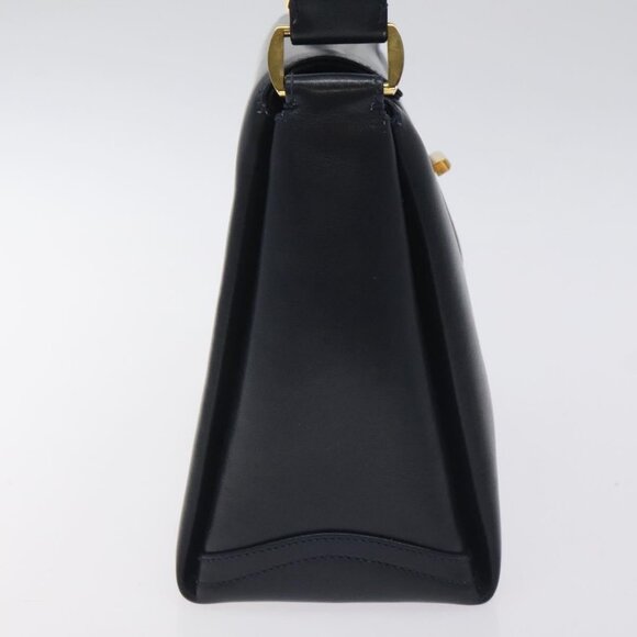 GUCCI Hand Bag Leather Navy Gold Auth e - Picture 4 of 16